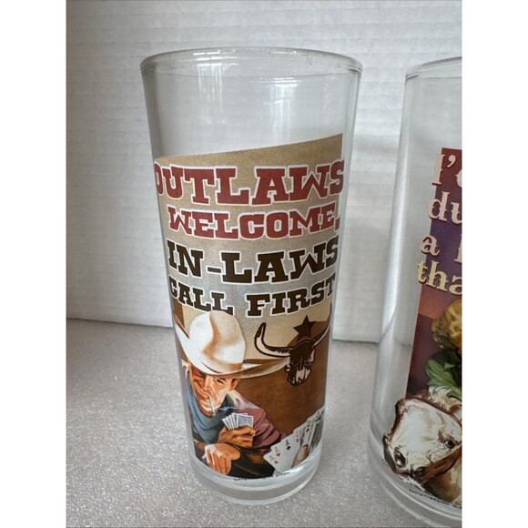 Set Of 3 Tall Funny Cowgirl Glasses  6 Inches Tall Each Glass Highball - Picture 2 of 10